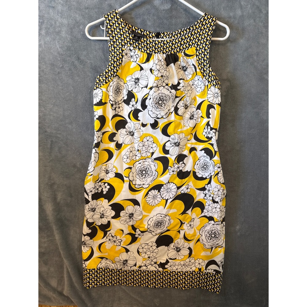 Kim Rogers Signature Petite Floral Sheath Dress Yellow Black White Pockets 6P